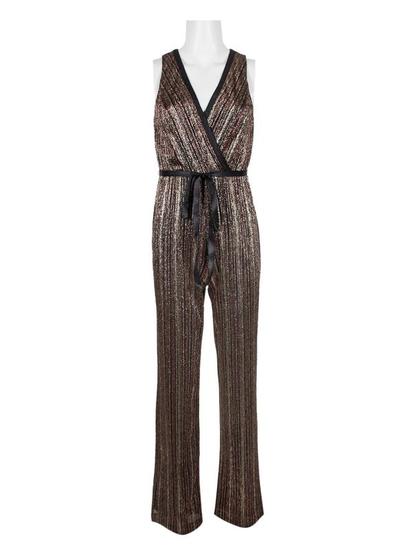 Aidan by Aidan Mattox V-Neck Sleeveless Piping Detail Tie Front Zipper Jumpsuit LoveAdora