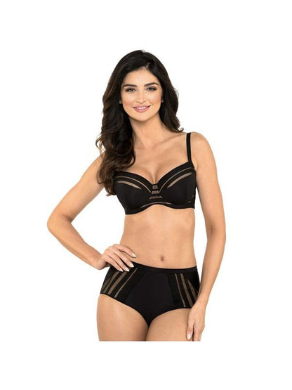 Gorteks Luna Black Full Figure Padded Striped Bra Lingerie & Underwear LoveAdora