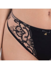 Load image into Gallery viewer, Sheer Mesh Tulle Embroidered Tanga Panty Perla Black Tanga LoveAdora