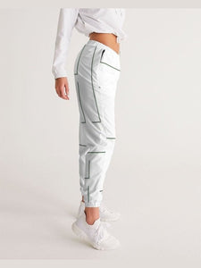 Womens Track Pants - White & Gray Block Grid Graphic Sports Pants Activewear LoveAdora