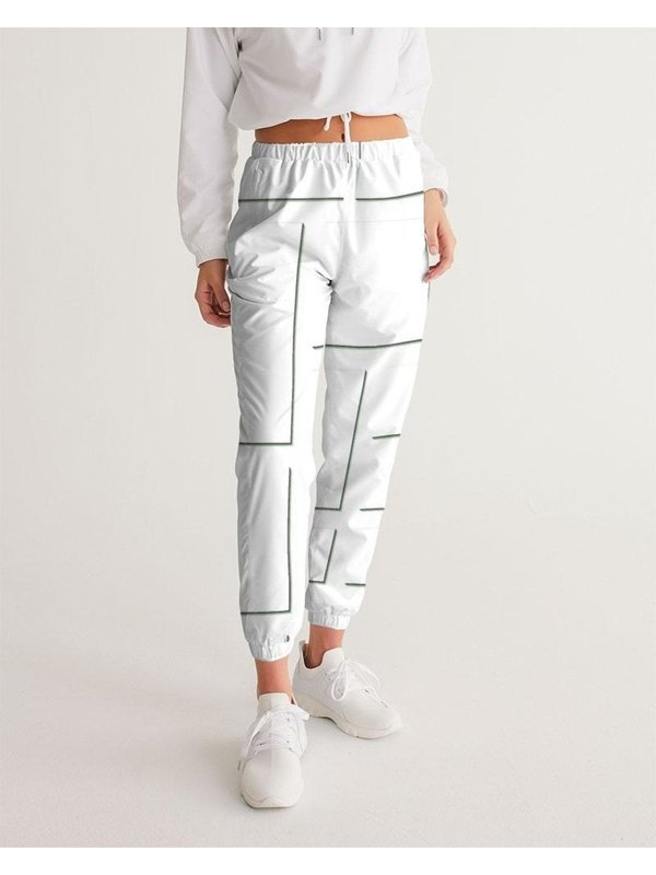 Womens Track Pants - White & Gray Block Grid Graphic Sports Pants Activewear LoveAdora