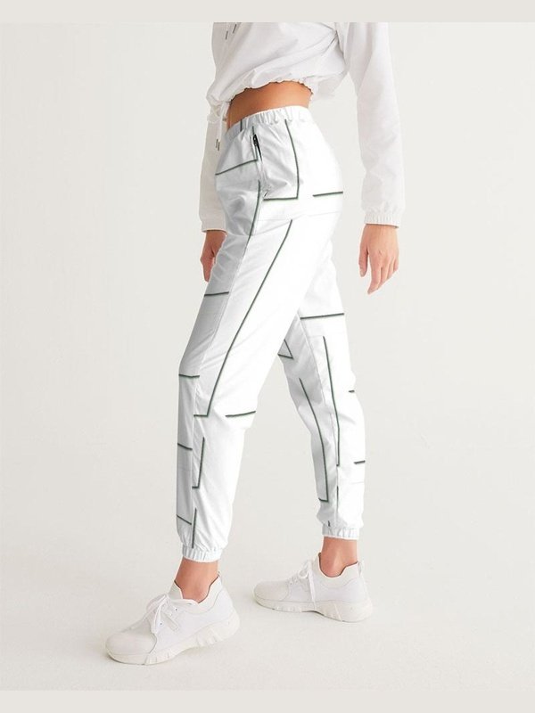 Womens Track Pants - White & Gray Block Grid Graphic Sports Pants