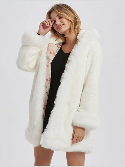 Womens Hooded Faux Fur Collar Coat Jackets & Coats LoveAdora