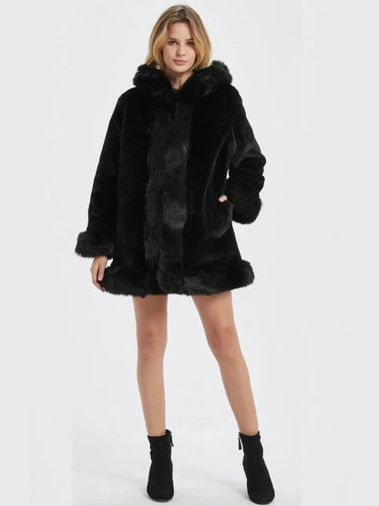 Womens Hooded Faux Fur Collar Coat Jackets & Coats LoveAdora